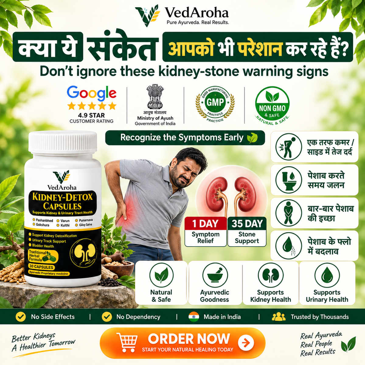 VedAroha Stone Out Tablets | Kidney & Bladder Stone Remover | Ayurvedic