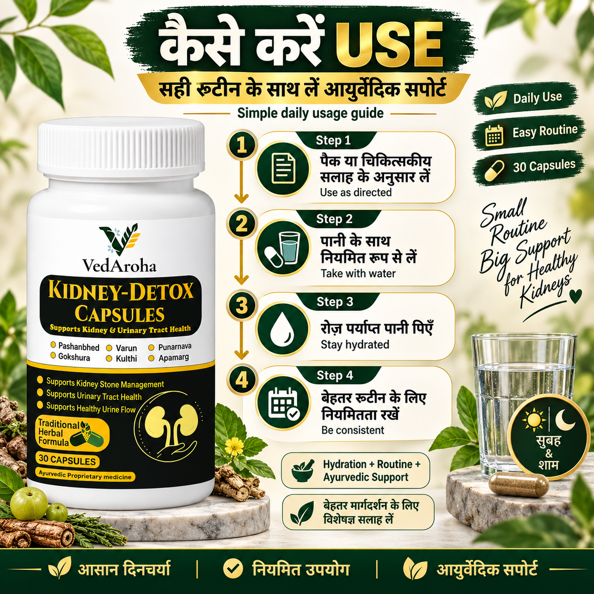 VedAroha Stone Out Tablets | Kidney & Bladder Stone Remover | Ayurvedic